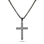 Men’s stainless steel cutout cross necklace with 26-inch chain – available in silver and black