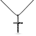 Black stainless steel men’s cross necklace with engraved USA flag design – 26-inch chain