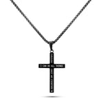 Men’s black stainless steel cross necklace engraved with Philippians 4:13 – I can do all things through Christ who strengthens me