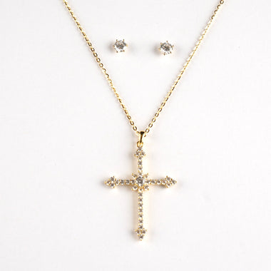 Gold plated silver and cubic zirconia with arows at the end of pendant necklace and earring set