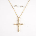 Gold plated silver and cubic zirconia with arows at the end of pendant necklace and earring set