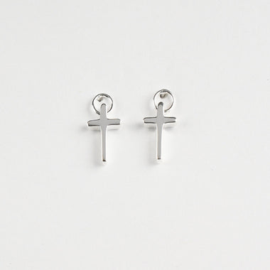 Silver Large and Mini cross necklace and earing set