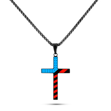 USA Flag Cross Necklace for Men – Double-Sided with Philippians 4:13, Stainless Steel, 26” Chain
