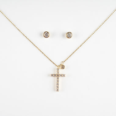 Sterling Silver Gold Cross and Earing Set