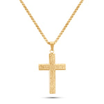 Men’s hammered stainless steel cross pendant necklace on 26-inch chain – available in silver, gold, and black