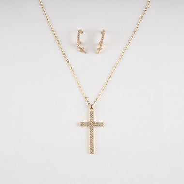 Gold and cubic zirconia necklace and hoop earring set