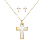 Hallow Gold Cross Necklace and Earring Set | Versatile Gold-Plated Stainless Steel