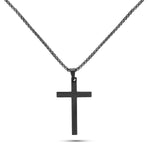 Men’s polished black stainless steel cross necklace with 26-inch chain – minimalist Christian jewelry