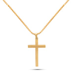 Men’s polished gold stainless steel cross necklace with 26-inch chain – classic cross pendant