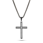 Men’s stainless steel cutout cross necklace with 26-inch chain – available in silver and black