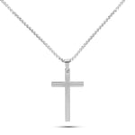 Men’s polished silver stainless steel cross necklace with 26-inch chain – classic Christian pendant