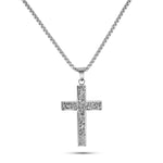 Men’s hammered stainless steel cross pendant necklace on 26-inch chain – available in silver, gold, and black