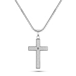 Silver stainless steel men’s cross necklace engraved with the full Our Father prayer and center cross cutout on 26-inch chain
