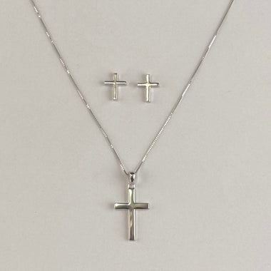 Sterling Silver Plain Cross Necklace Set