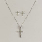 Sterling Silver Plain Cross Necklace Set