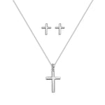 Sterling Silver Plain Cross necklace and earrings