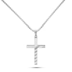Silver stainless steel cross necklace with engraved USA flag design for men – 26-inch chain