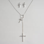 Silver Large and Mini cross necklace and earing set