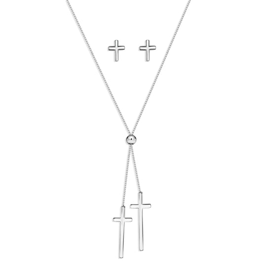 Joint Heir Sterling Silver Dual Cross Necklace Set