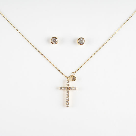 Sterling Silver Gold Cross and Earing Set 