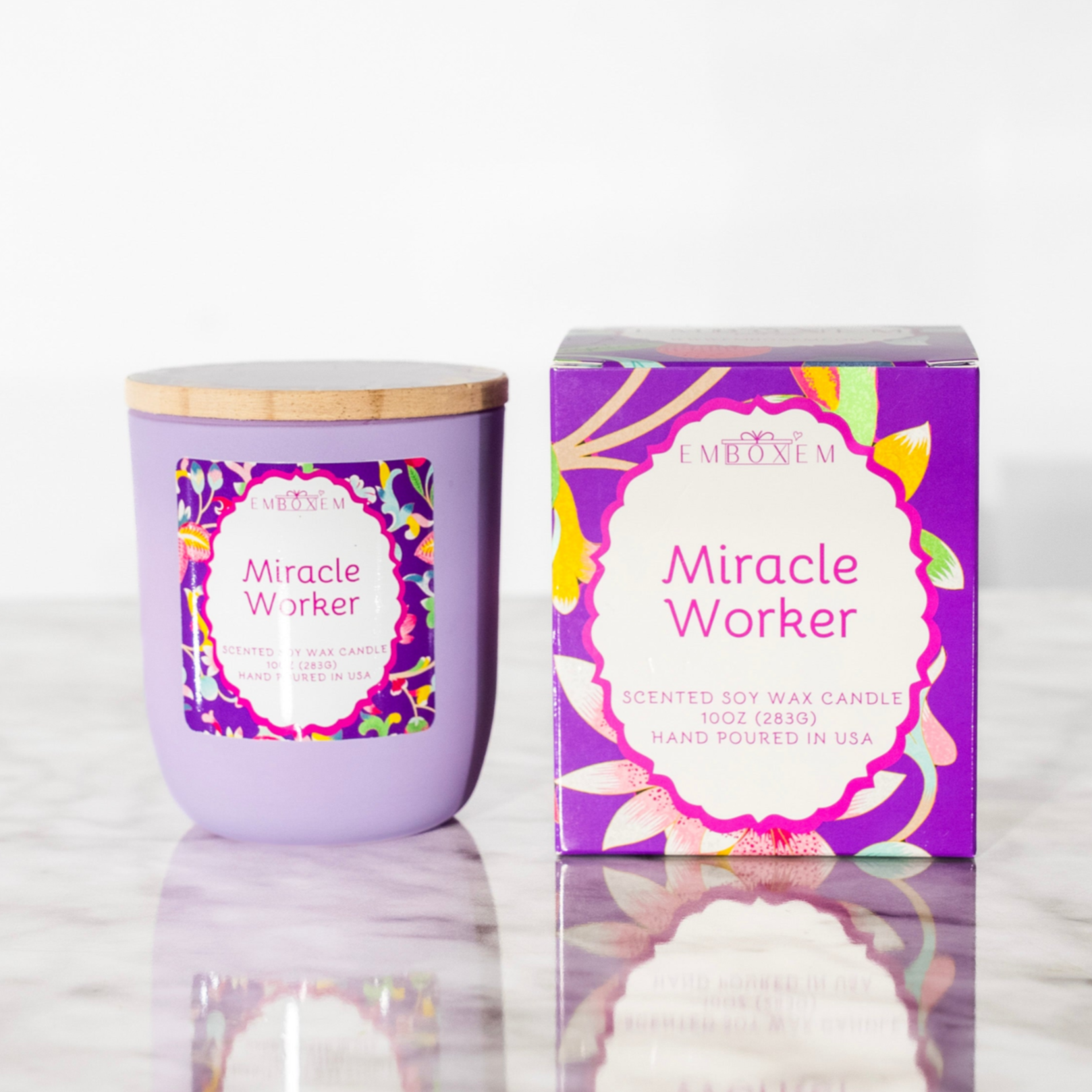 Purple Candle With Miracle Worker Label