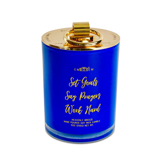 Blue Christian Candle Set Goals Say Prayers Work Hard