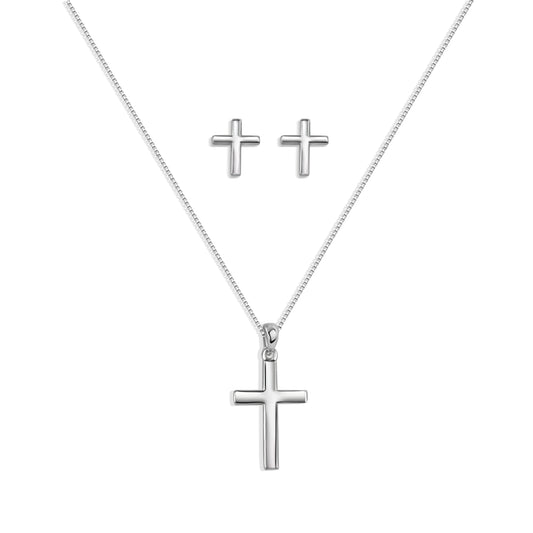 Sterling Silver Plain Cross necklace and earrings